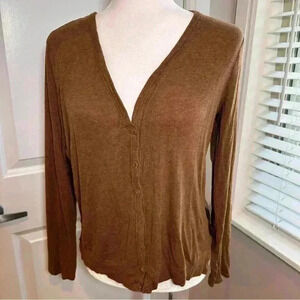 H by Bordeaux Women Brown Cardigan S See-trough back lightweight Blouse